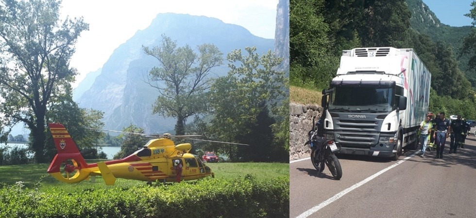 Tampona il padre in moto e viene sbalzato contro un camion